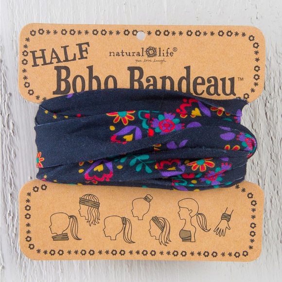 NATURAL LIFE Accessories - NWT Half Boho Bandeau Headband - Black Turquoise Floral